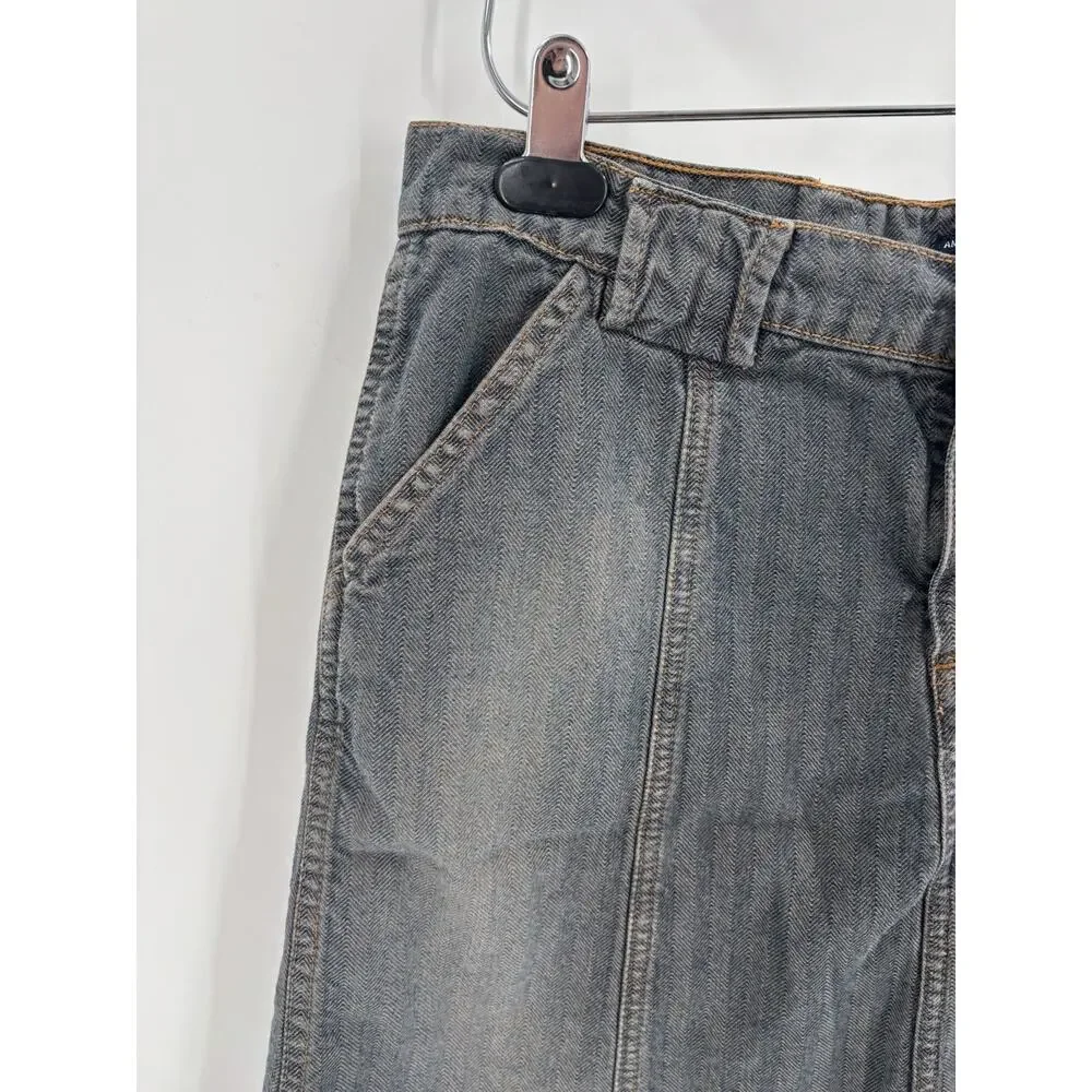 Vintage American Eagle Skirt Womens 8 Gray Blue Denim Jean Stripe Y2K 90s Pocket